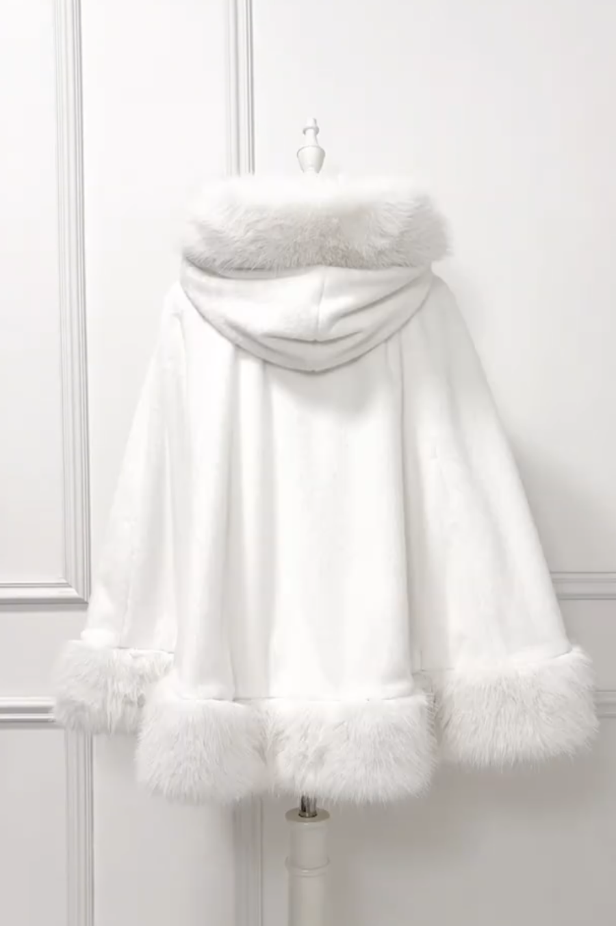 Pearl Ribbon Fur Hooded Flared Coat