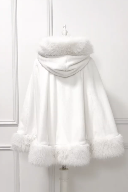 Pearl Ribbon Fur Hooded Flared Coat