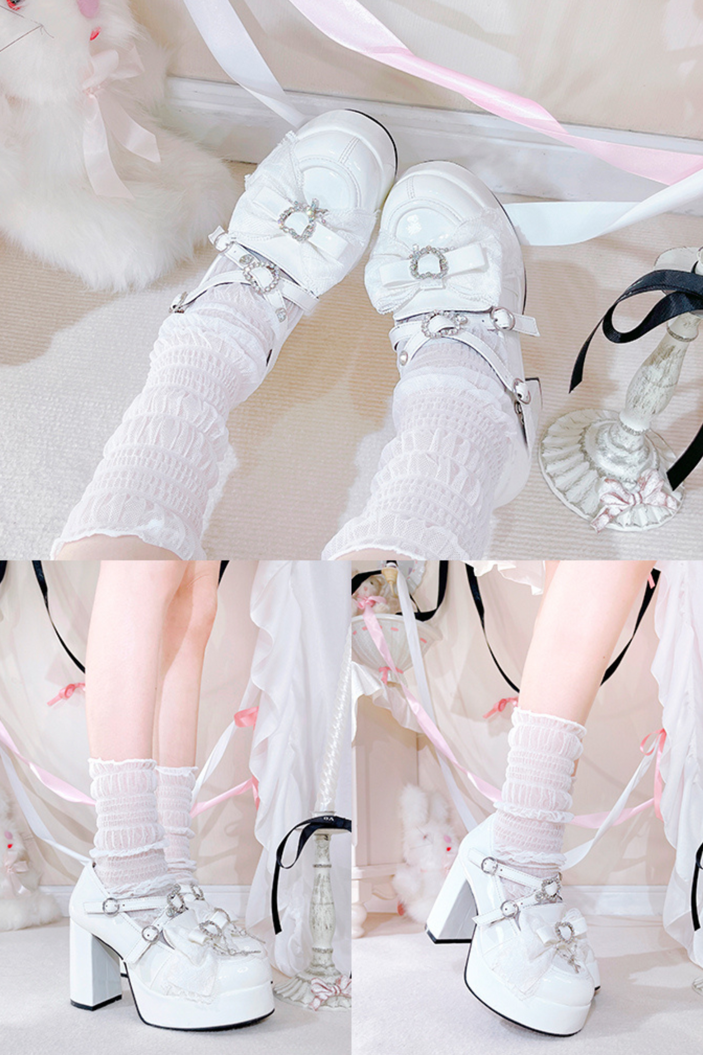 Stone heart ribbon platform shoes