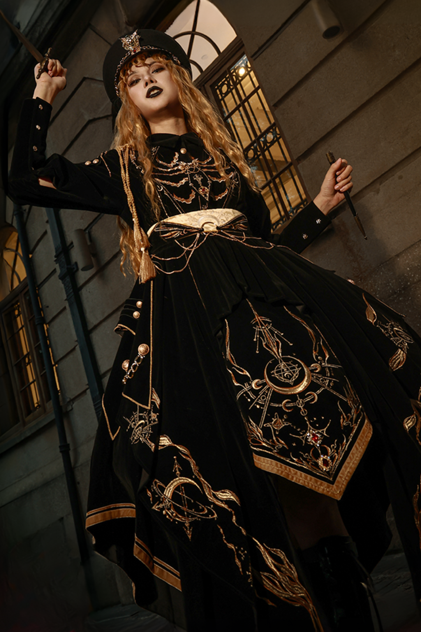[Deadline for reservations: November 16] Holy army black gold embroidered military cape dress complete set + dress set