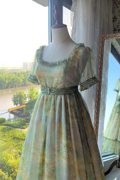 マーブルアートハイウエストマークロリータドレス