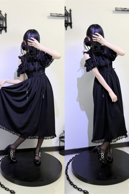 Dark Kawaii Schulterfreies Spitzenkleid