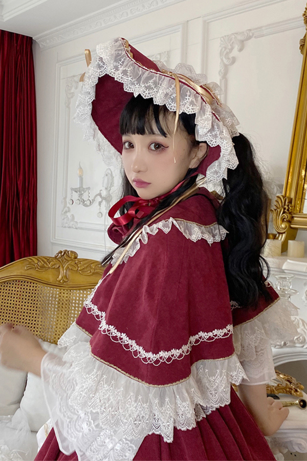 ゴシックドールレースジャンパースカート+ベイビーキャップ+ヘアバンド+ショール