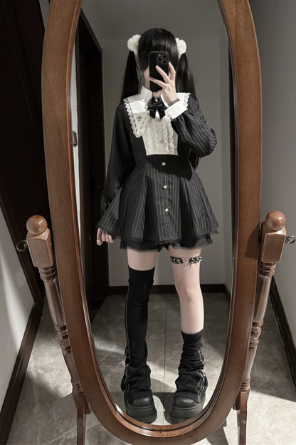 Cross Ruffle Collar Peplum Top + Shorts