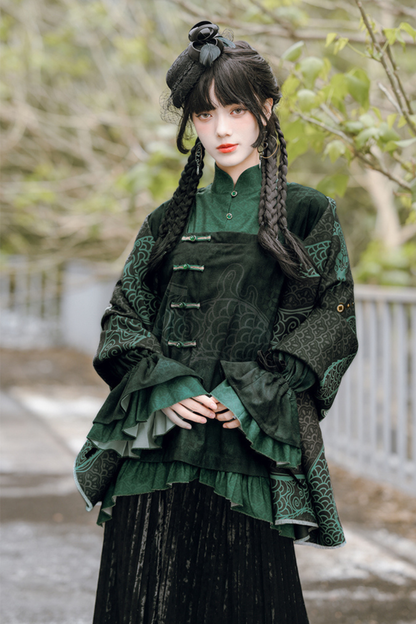 Dark China Flared Sleeve Top