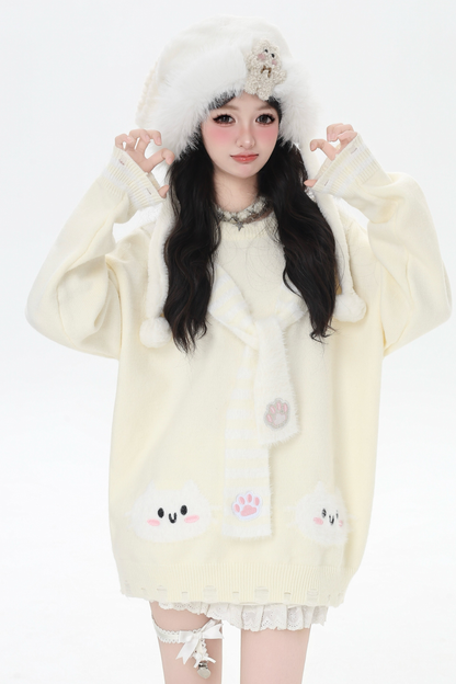 フェイクマフラーキャットルーズニット