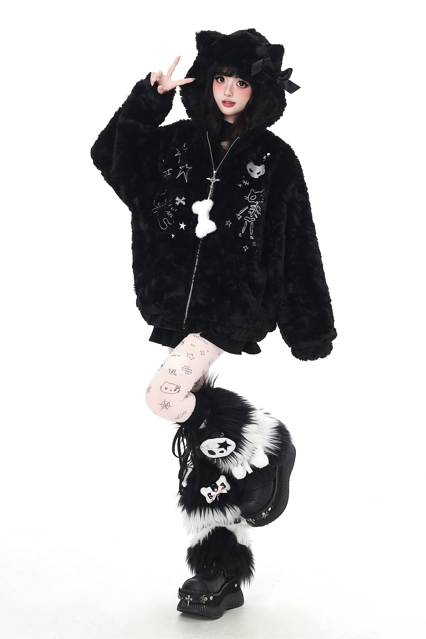 リボンキャットフードファージャケット