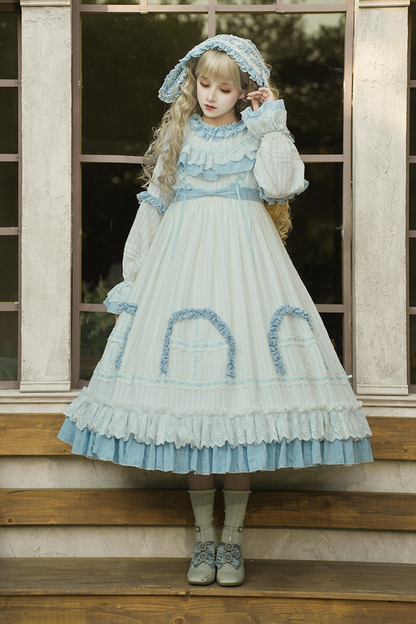 ラビットツインブルーロリータドレス+ラビットヘアバンド