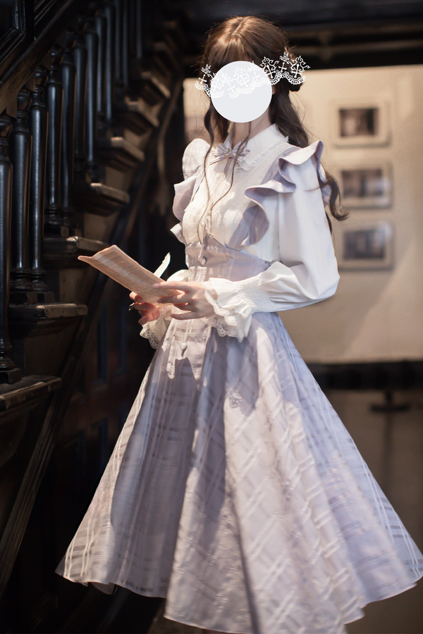 Retro sweet ruffle skirt + shirt + ribbon