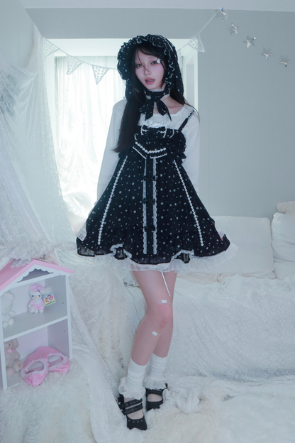 ドットシフォンサンドレス+ラビットハット