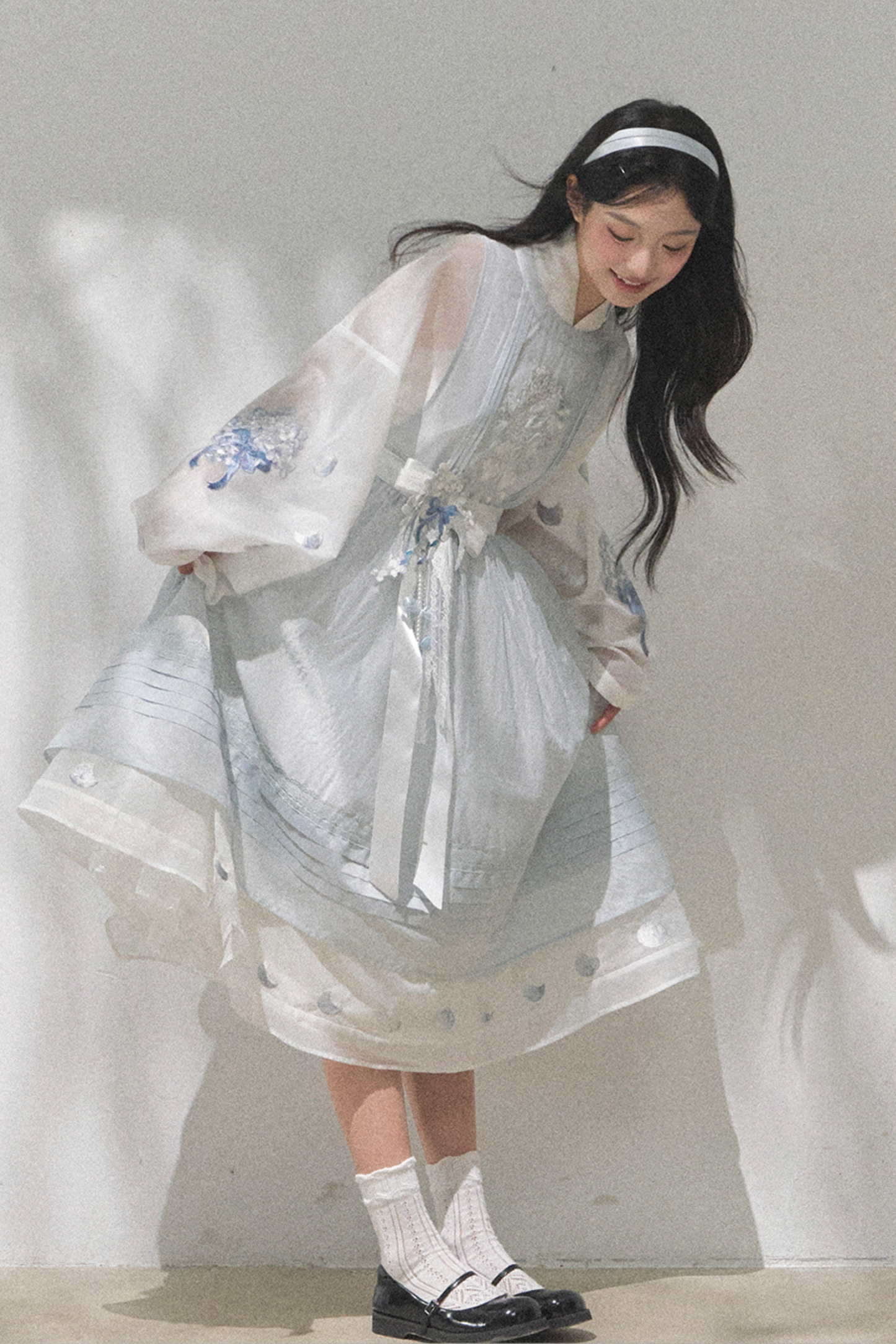 ピュアホワイトチャイナドレス+カバーエプロン+ベルト