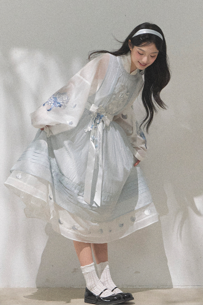 ピュアホワイトチャイナドレス+カバーエプロン+ベルト