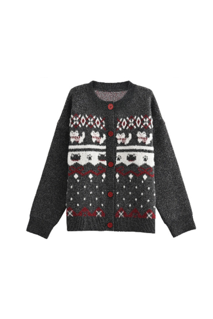 キャットニットセーター+スノーフレークカーディガン