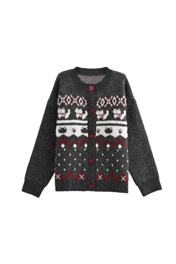 キャットニットセーター+スノーフレークカーディガン