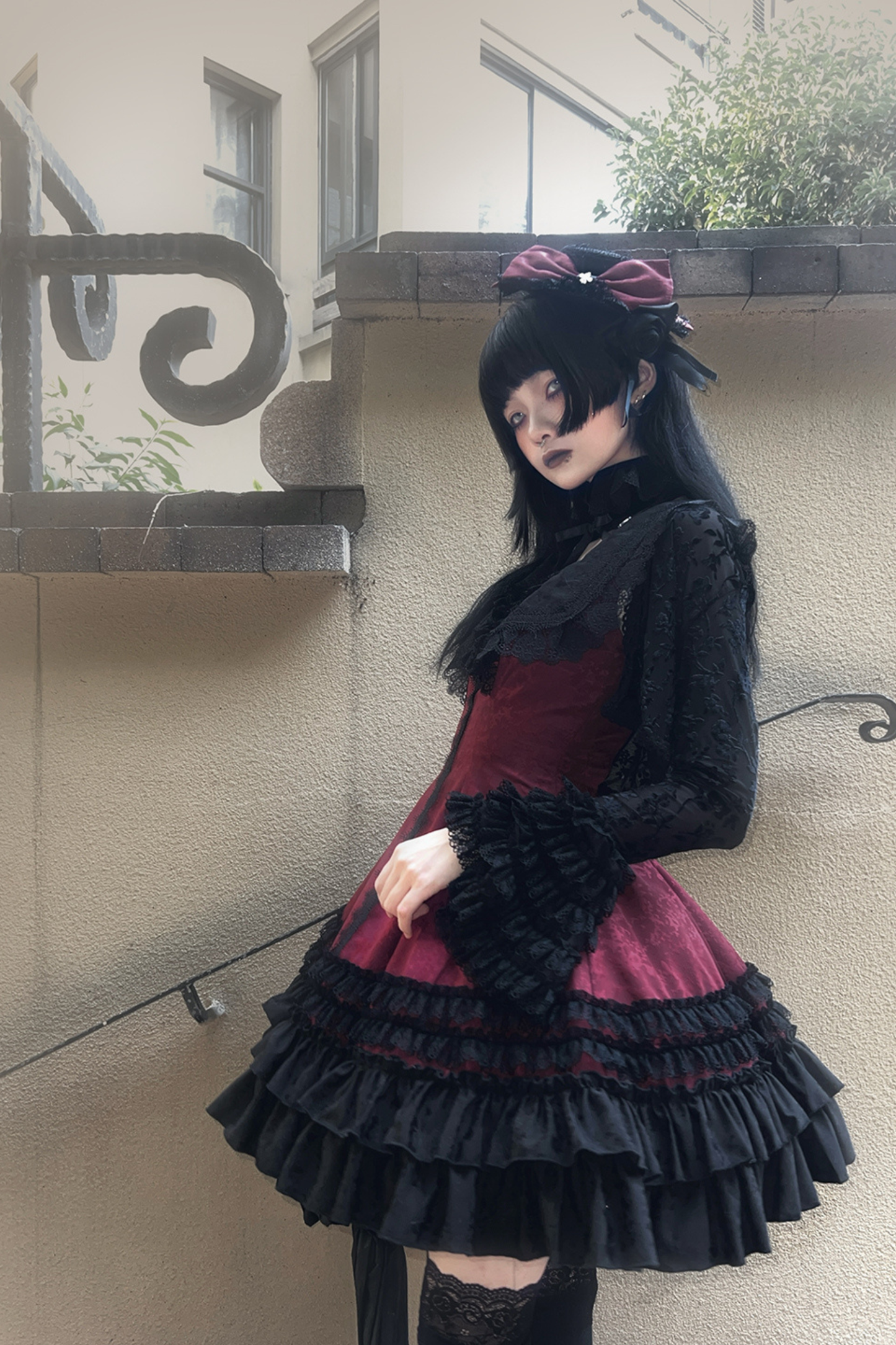 ダークテーラースリムゴシックロリータドレス+アウター