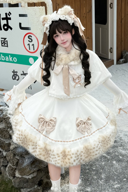 Cat Fleece Lolita Cape + Snow Lolita Dress + Flared Sleeve Top