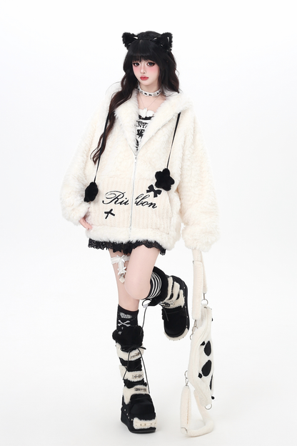 Bunny Ear Fur Hooded Coat