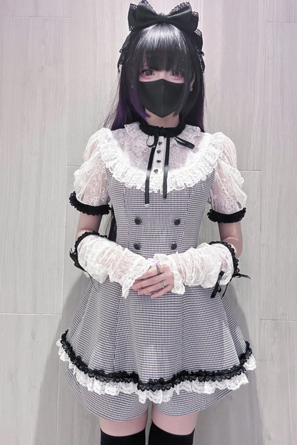 [3월 15일 예약마감] 깅엄 체크 다크 스위트 레이스 원피스 + 반바지