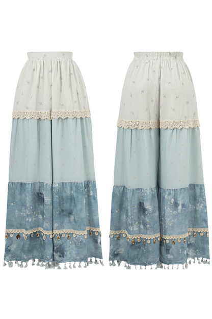 シーブルーデザインワイドパンツ