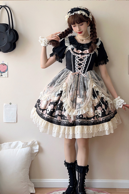Daily Color Sweet Princess Jumper Skirt + Lace Doll Shirt