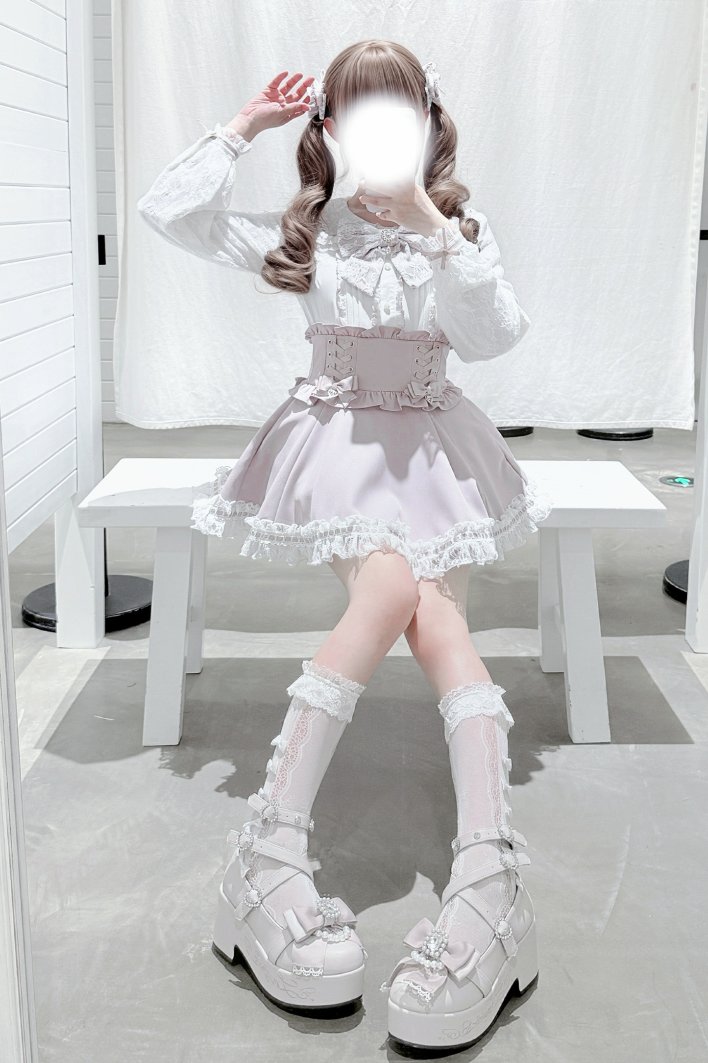 ドールカラーレースシャツ+キュロット