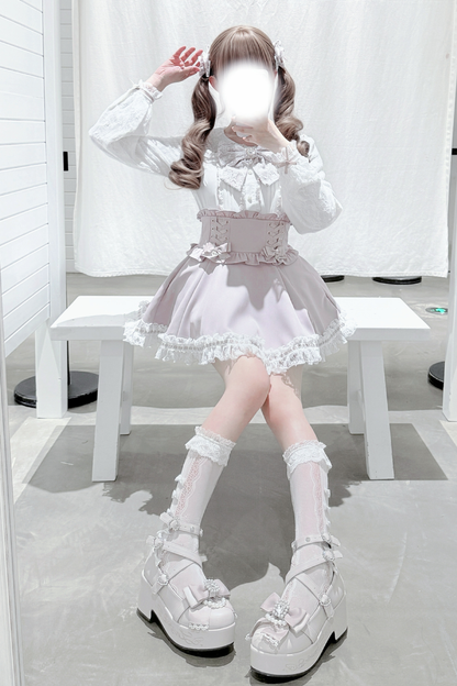 ドールカラーレースシャツ+キュロット