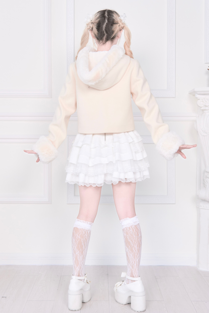 Ribbon Buckle Fur Short Coat