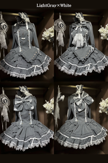 [Pre-order Deadline: April 25] Phantom Cat Sweet Ribbon Gray Stripe Lace Bell Sleeve Lolita Dress
