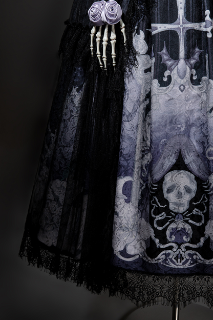 Gothic style dark camisole top + dark chic skull skirt