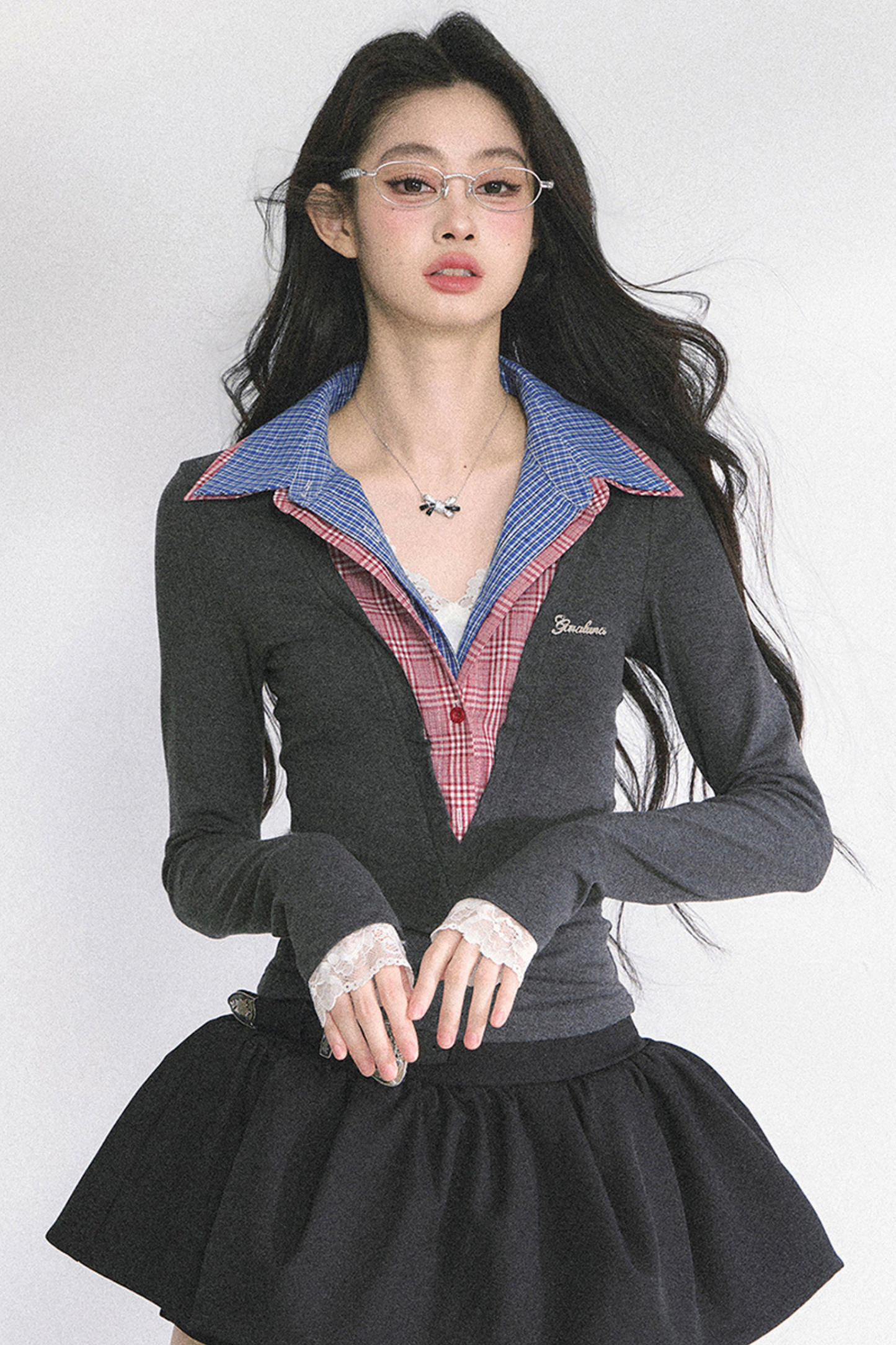 French overcheck slimming design top