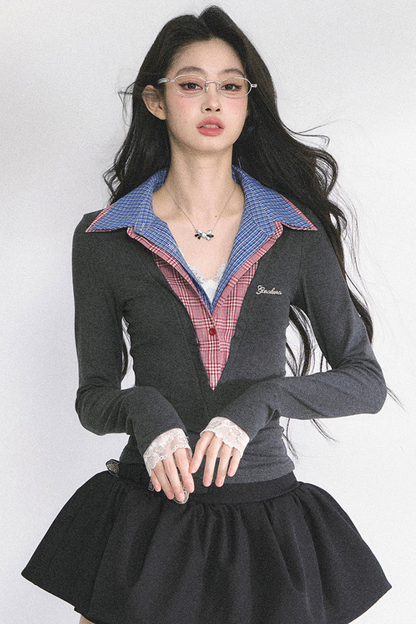 French overcheck slimming design top