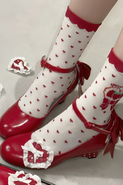 レトロドットハートロリータスイートシューズ
