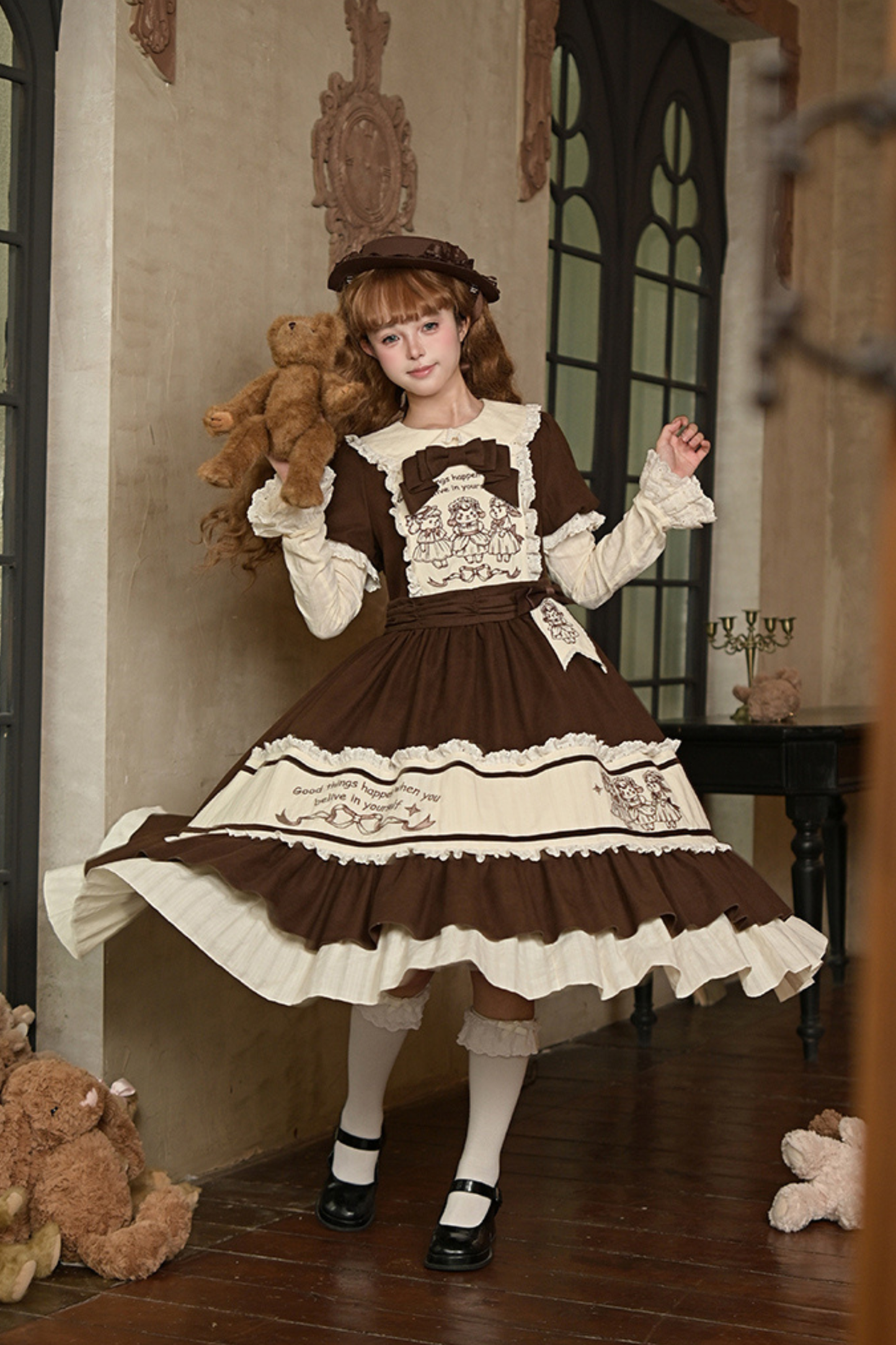 Doll Fairy Tale Lolita Dress + Ribbon Brooch + Belt + 2-way Embroidery Brooch