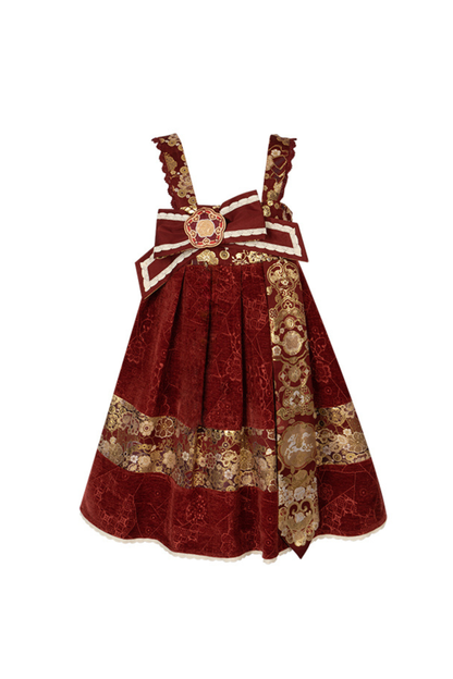 ベルベットダークレッドドレス+トップス+ジャケット+アクセサリー