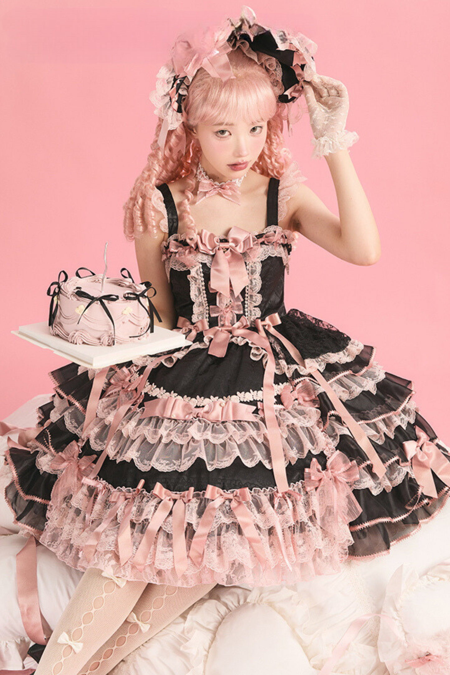 [Reservation deadline on October 18] Rose Garden Floral Pearl Ribbon Tulle Dress