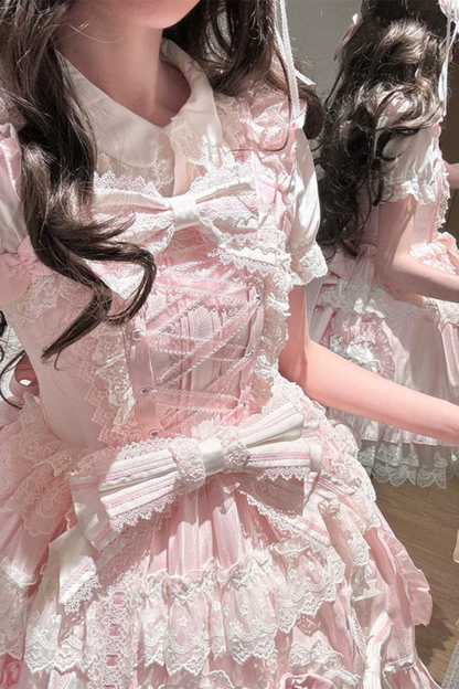 [예약상품] 로즈 스위트 걸리 로리타 원피스 + 헤어드레스