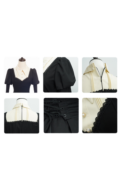 Gothic Lolita Fishbone Waist Slimming Dress + Shirt + Long Skirt