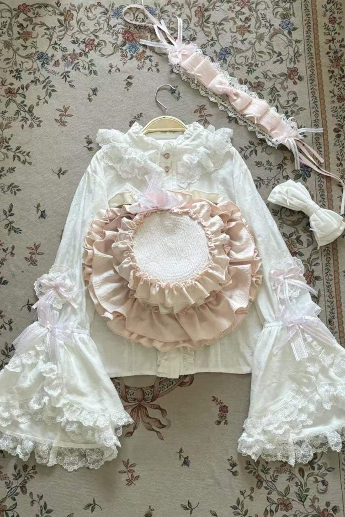 レイヤーフリルスイートプリンセスロリータジャンパースカート+テール+ヘアバンド+ケープ+ボンネット