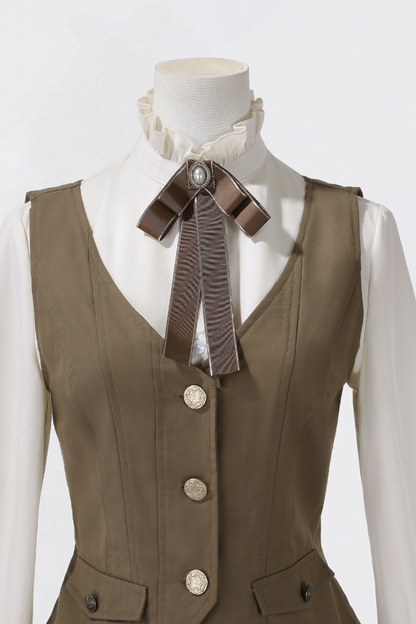 レトロロングコート+スカート+シャツ+ベスト