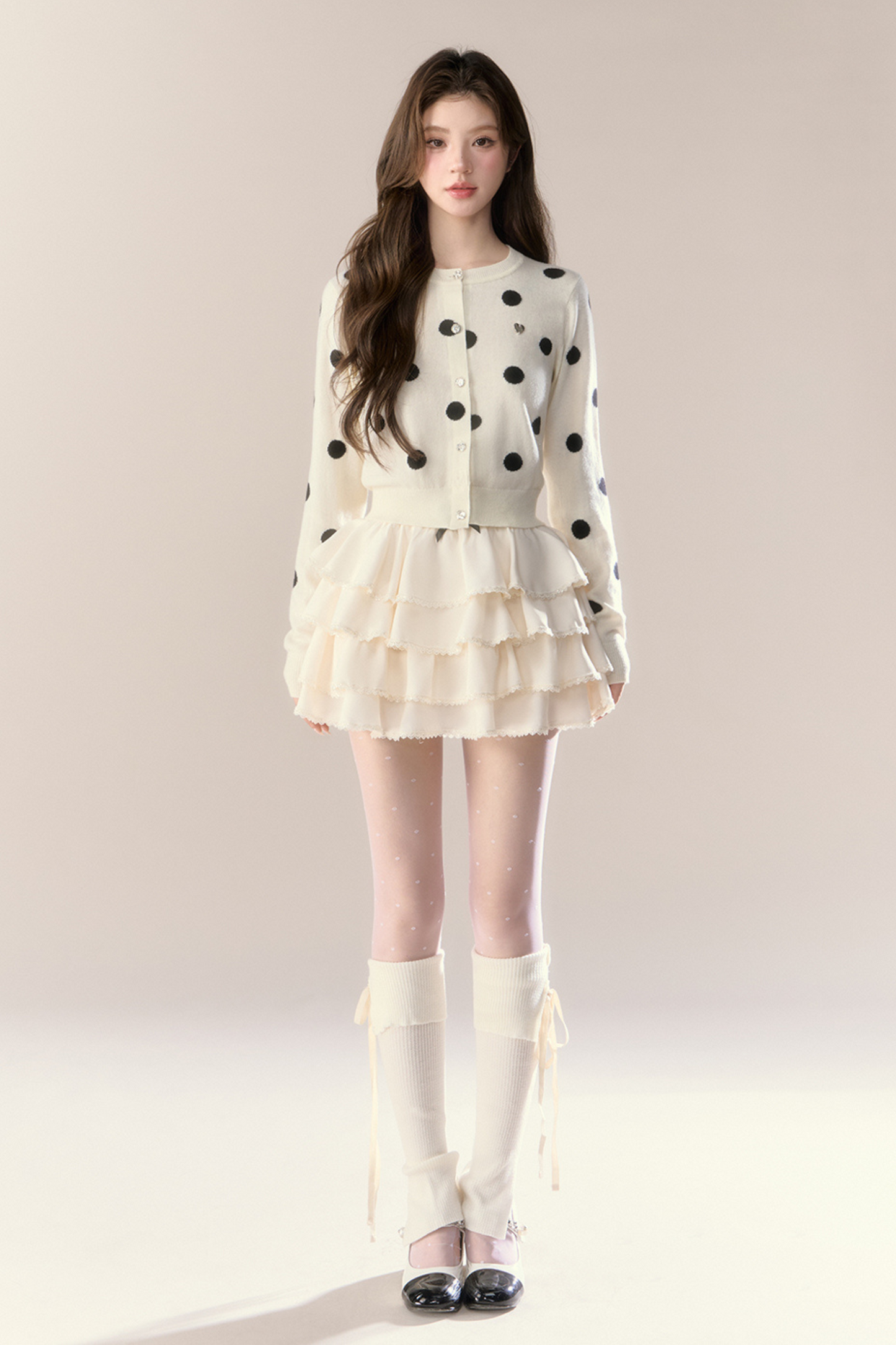 ベルベットドットデザインニットカーディガン