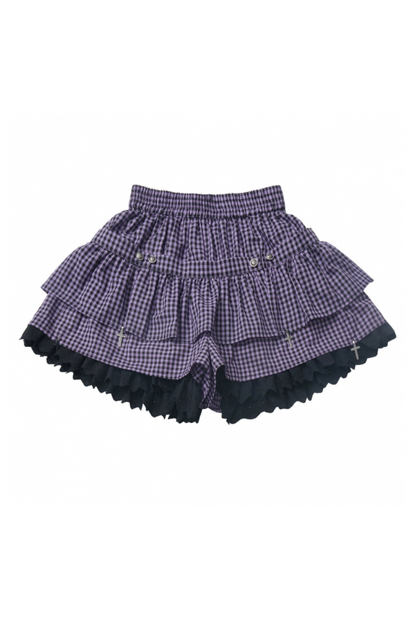 パープルグリッドカラーブロックトップス+フードトップス+パンツ+レッグウォーマー