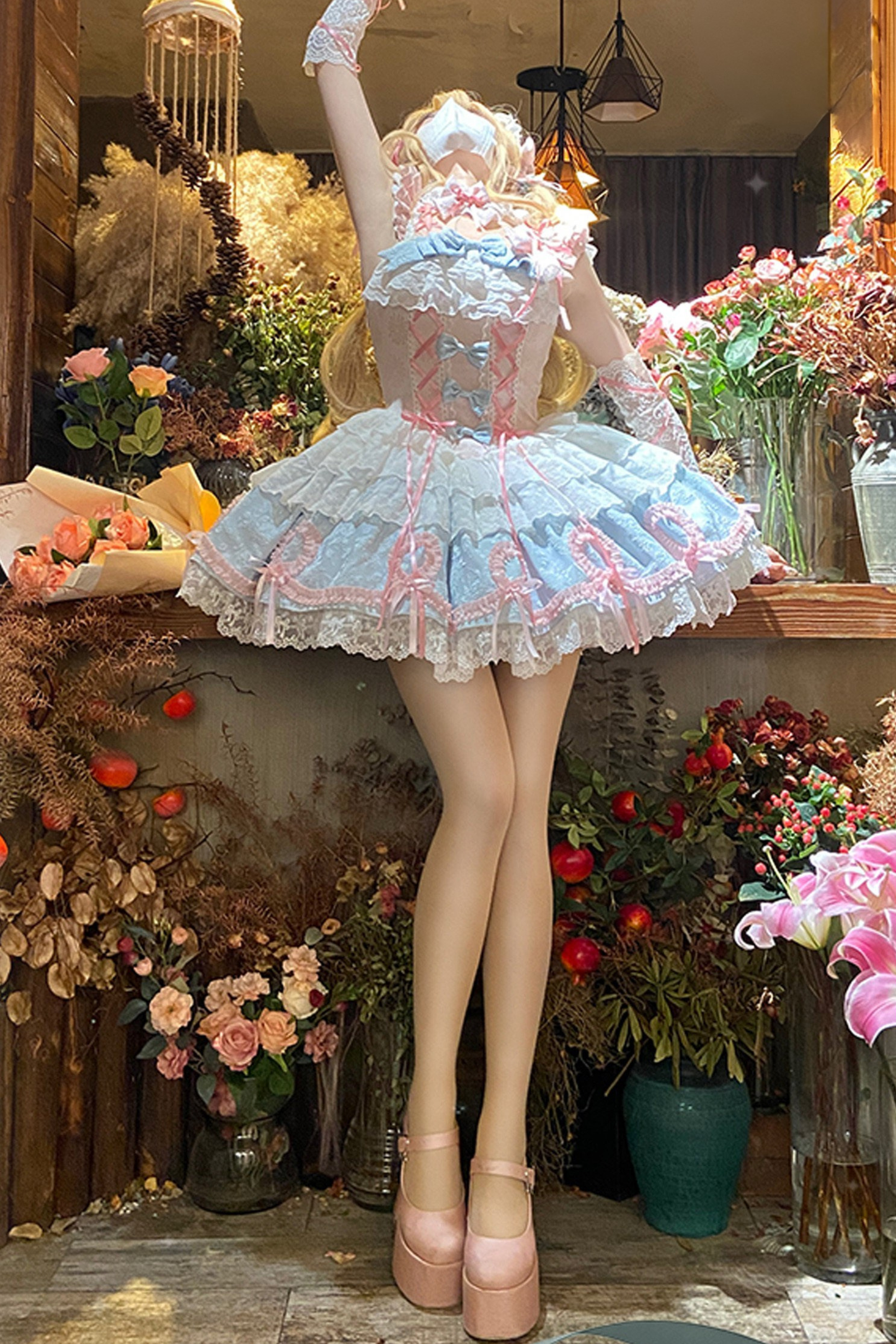Butterfly Princess Lolita Dress + Petticoat + Clip + Frill Sleeve Shirt