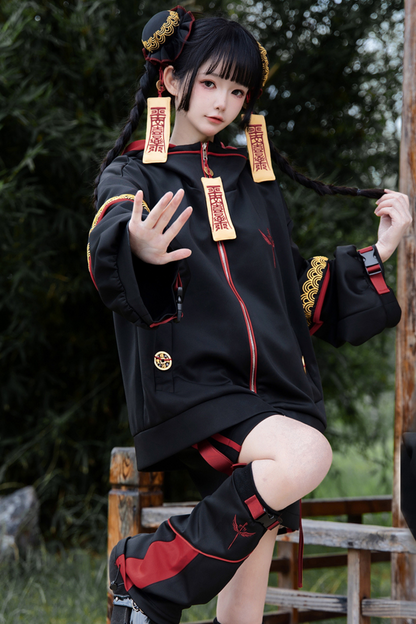 リトルゾンビコスプレフードパーカー+ハーフパンツ+レッグウォーマー