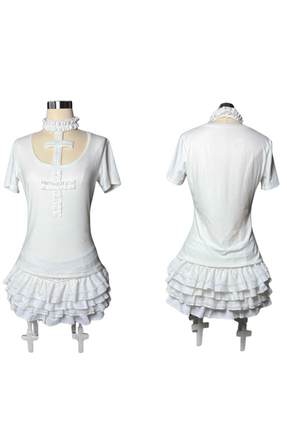Gothic-Stil Kreuz-T-Shirt + Kreuzkragen + Kürbishose