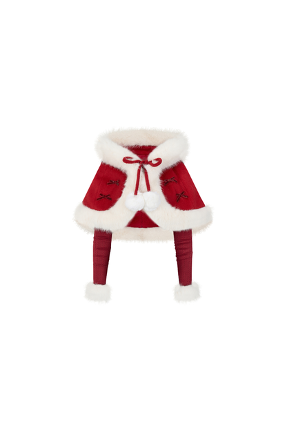 レッドベルベットケーキファーコート+サスペンダースカート+スリーブ