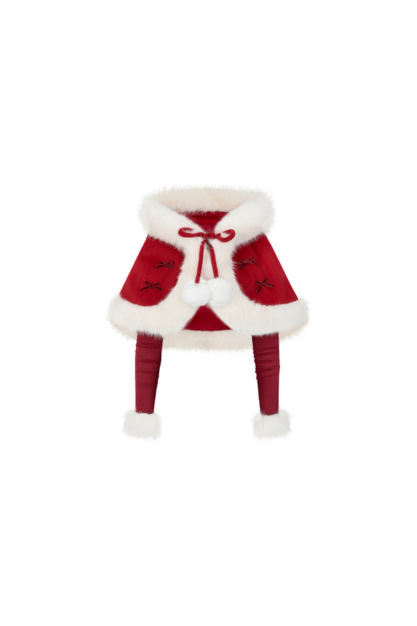 レッドベルベットケーキファーコート+サスペンダースカート+スリーブ