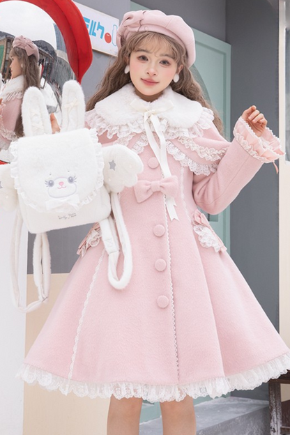 Ribbon Girly Lace Flare Coat + Frilled Cape