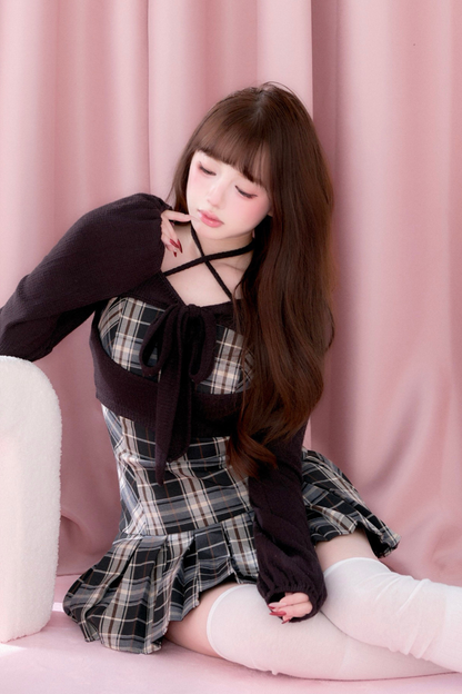 Plaid Dress + Short Knit Top