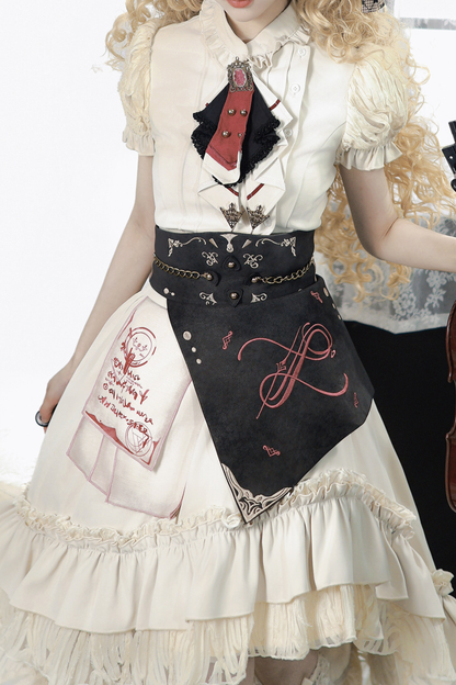 Vintage Lolita Puff Sleeve Top + Asymmetrical Skirt + Corset