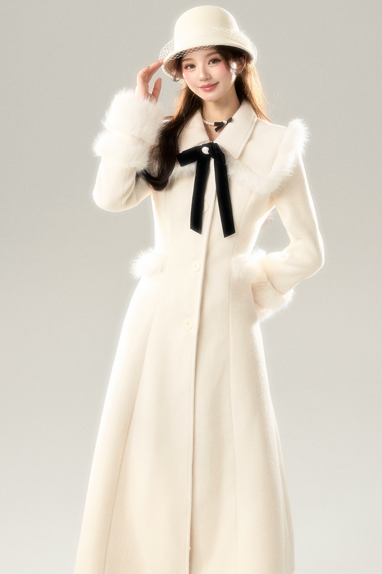 Big Fur Collar Long Coat